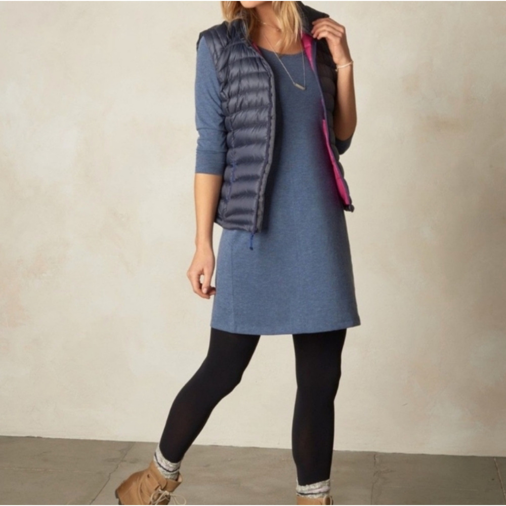 Prana Soskia Wool Blend 3/4 Sleeve Fit & Flare Blue Heather - Picture 2 of 8